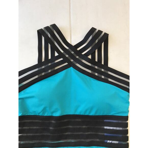 Hilor Swimsuit One Piece Padded Semi Sheer Crossover Colorblock - Picture 2 of 8